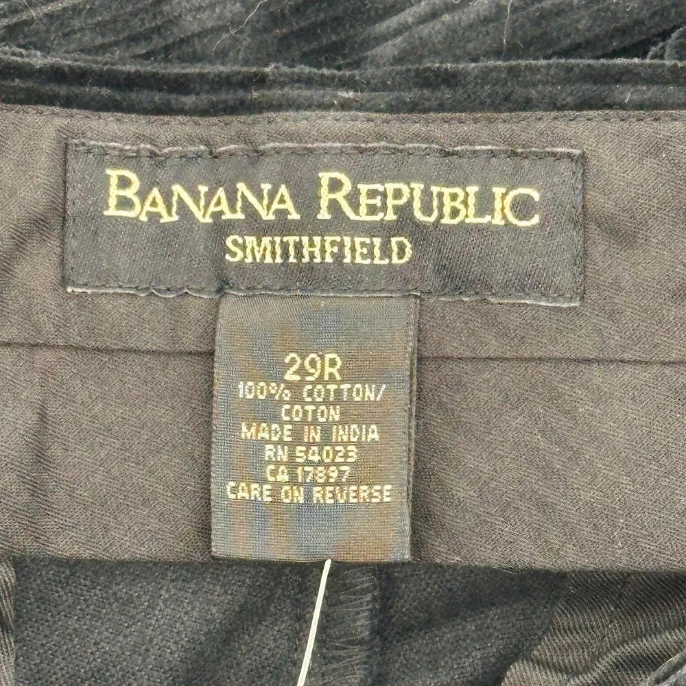 Banana Republic Smithfield Pants Mens 29 Black Corduroy Pleated Cuffed 28X31.5